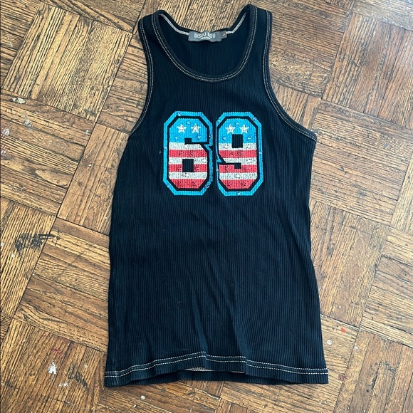 Bisou Bisou Black Ribbed Tank Top 69 SPARKLE APPLIED TANK ( fits small) - Picture 5 of 6
